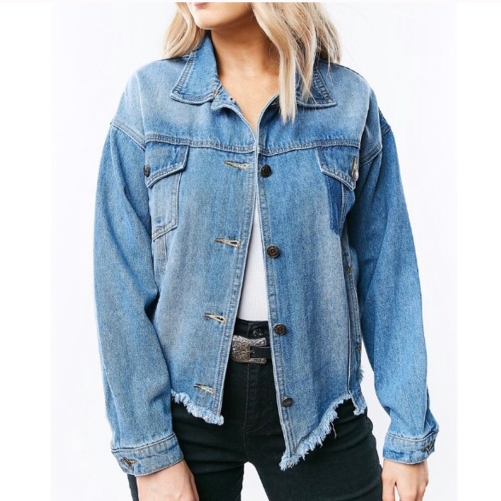 Sadie & Sage Asymmetrical Hem Denim Jacket Womens S